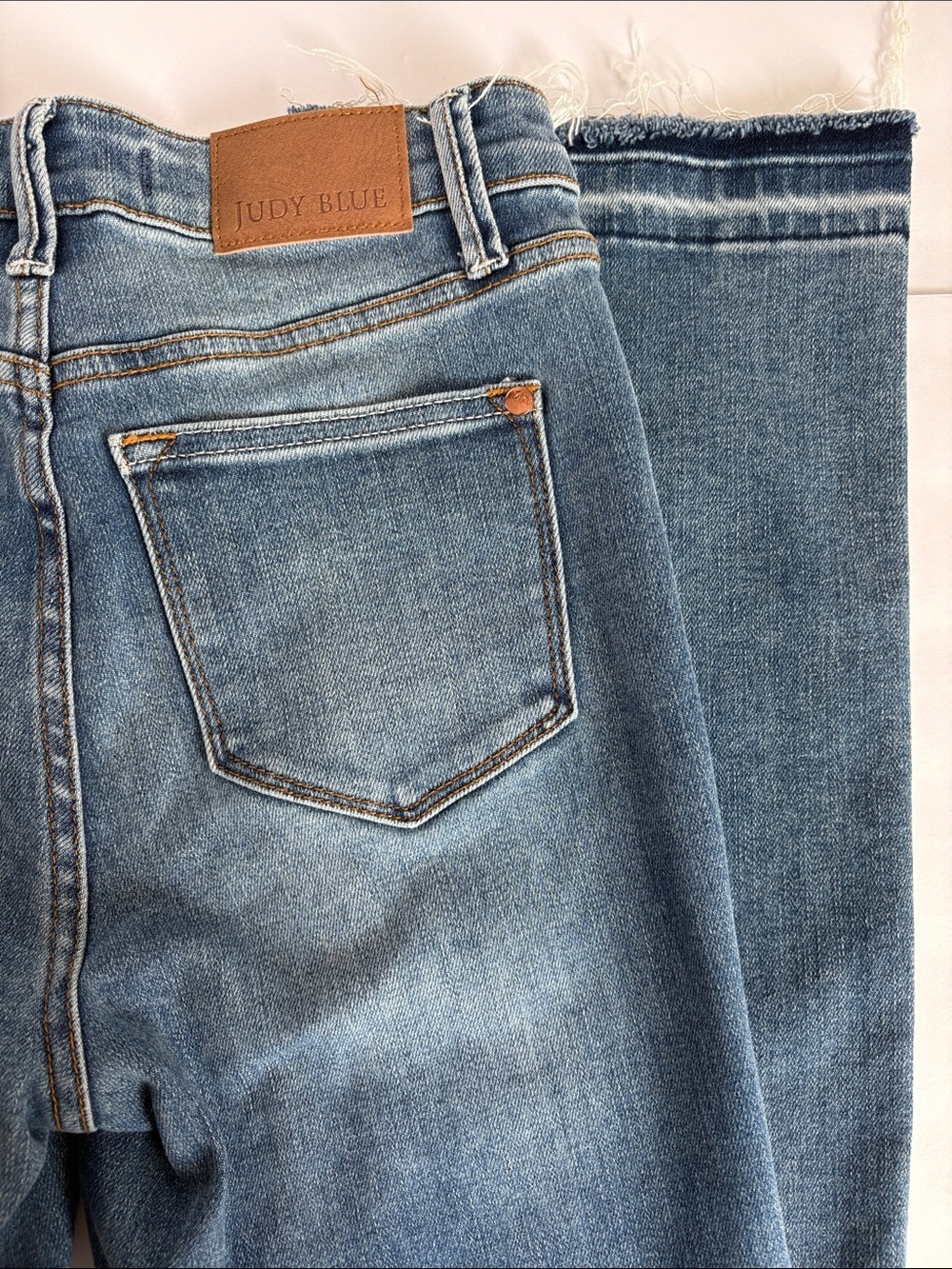 Judy Blue High Waist Slim Boot Cut unfinished hem 5 pocket zip close blue jean - Picture 11 of 16